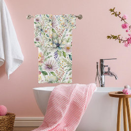 Hübsche pastellfarbene Blumenmuster Badhandtuch Set