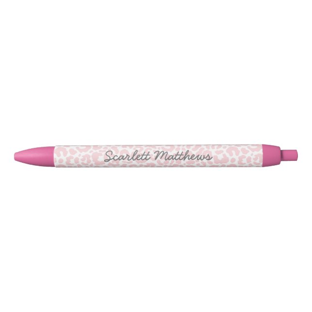 Hübsche Pastellleopard Druckmuster Pink Name Kugelschreiber (Vorderseite)