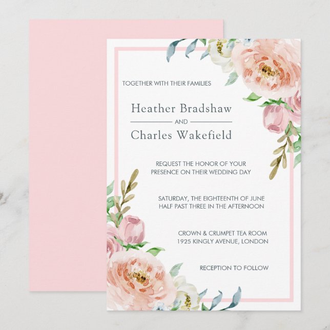 Hübsche Pastellpink-Hochzeit Einladung (Vorne/Hinten)