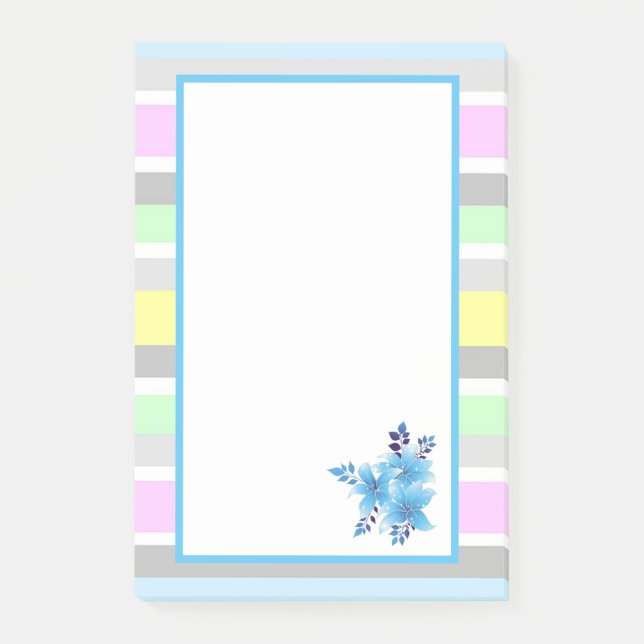 Hübsche Pastellstreifen und Blume Post-it Klebezettel (Vorderseite)