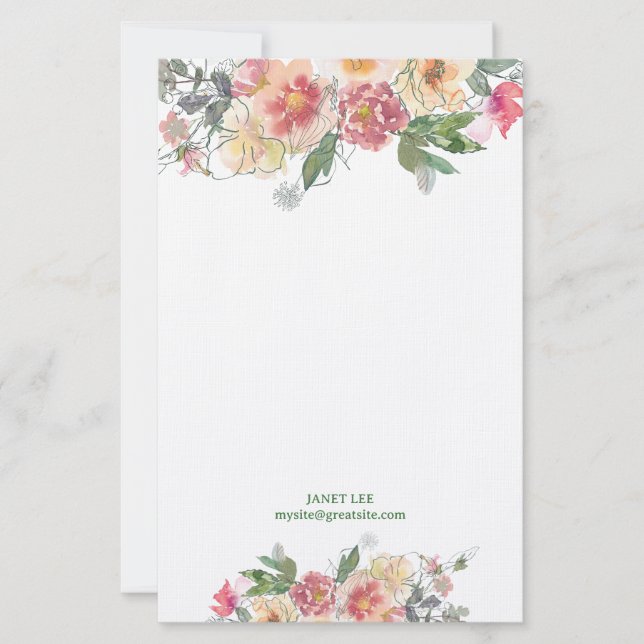 Hübsche Peach Blume Art Briefpapier (Vorderseite)