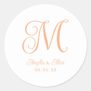 Hübsche Peach Curly Wedding Monogram Runder Aufkleber