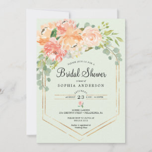 Hübsche Peach Floral Bridal Dusche Einladung