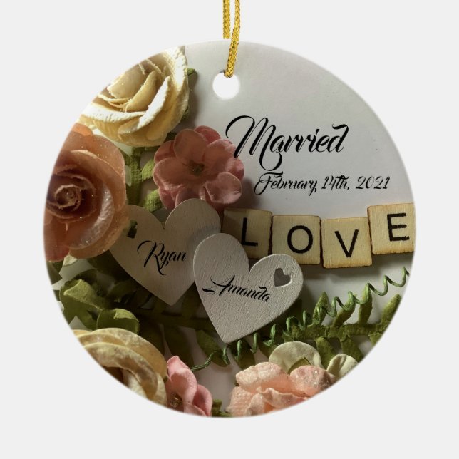 Hübsche Personalisierte Braut & Bräuche Verheirate Keramik Ornament (Vorne)