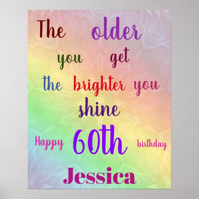 Hübsche personalisierte farbenfrohe 60. Geburtstag Poster (Vorne)