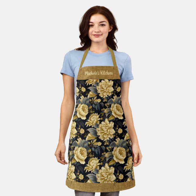 Hübsche Personalisierte Gold-Floral-Schürze Schürze (Getragen)