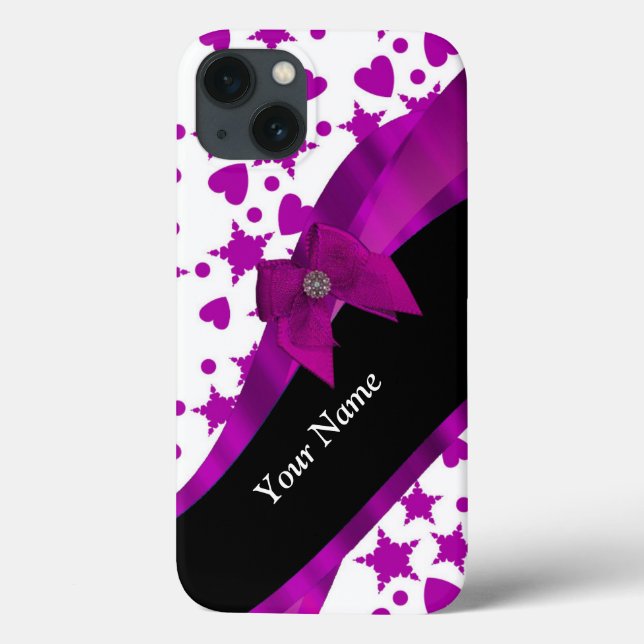 Hübsche personalisierte Magenta mädchenhaft gemust Case-Mate iPhone Hülle (Rückseite)