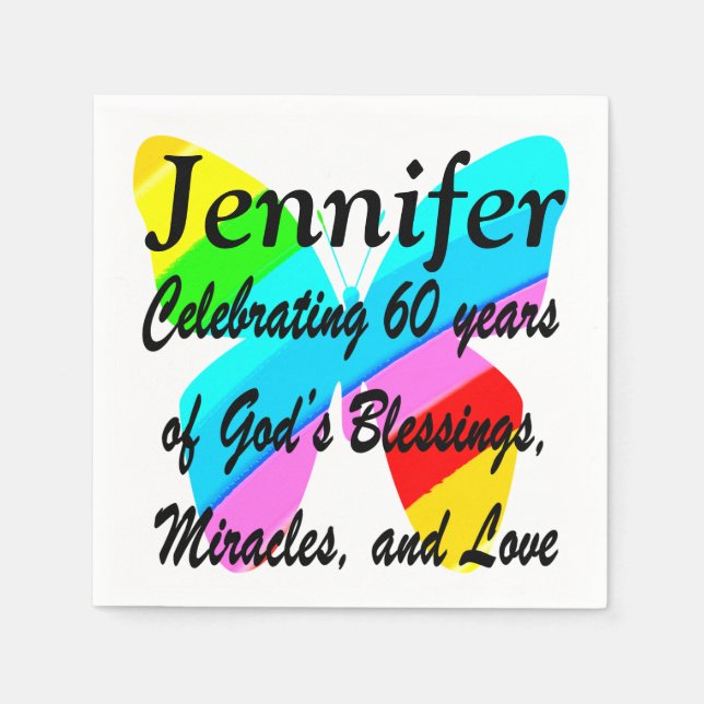 HÜBSCHE PERSONALISIERUNG 60. GEBURTSTAG BUTTERFLY  SERVIETTE (Vorderseite)