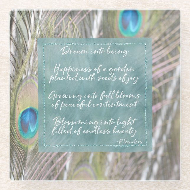 Hübsche Pfauenfeathers Dream Gedicht Glasuntersetzer (Vorderseite)