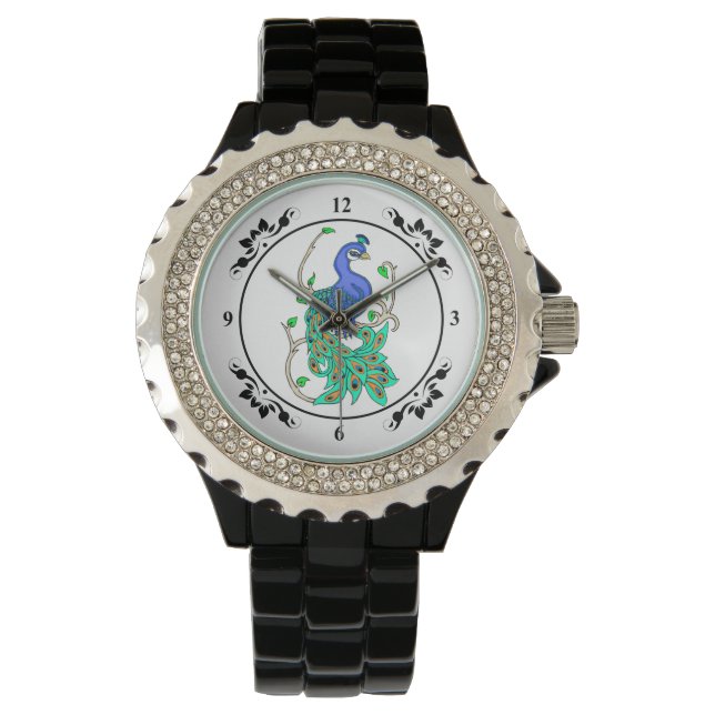 Hübsche Pfauenwache Armbanduhr (Vorderseite)