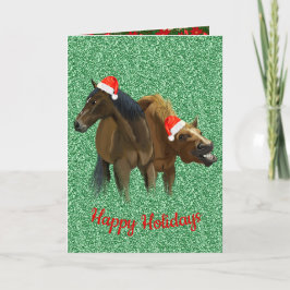 Hübsche Pferde mit Weihnachts-Weihnachtsmannmütze Feiertagskarte