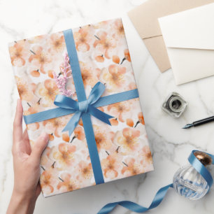Hübsche Pfirsich-Orangen-Blumen Brautdusche Geschenkpapier