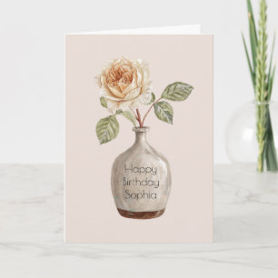 Hübsche Pfirsich-Rosen-Blume in Vasen-Geburtstag Karte
