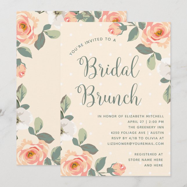 Hübsche Pfirsiche | Bridal Brunch Einladung (Vorne/Hinten)