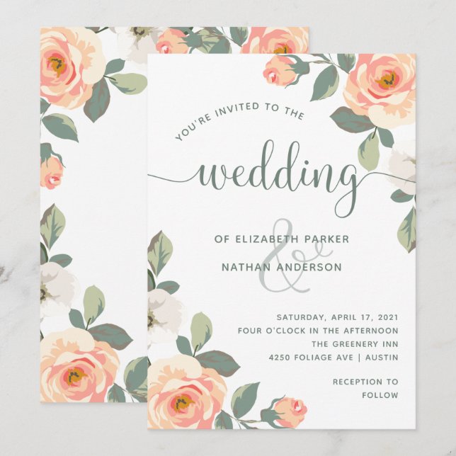 Hübsche Pfirsiche | Hochzeit Einladung (Vorne/Hinten)