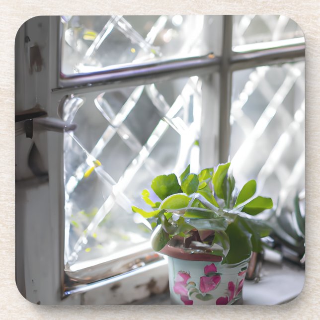 Hübsche Pflanze der Wasserfarbe im Fenster Getränkeuntersetzer (Vorderseite)