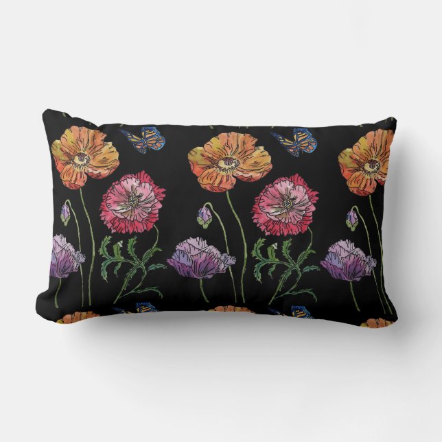 Hübsche Pflaumen Schwarze Aquarellfarben Blume Flo Lendenkissen (Vorderseite)