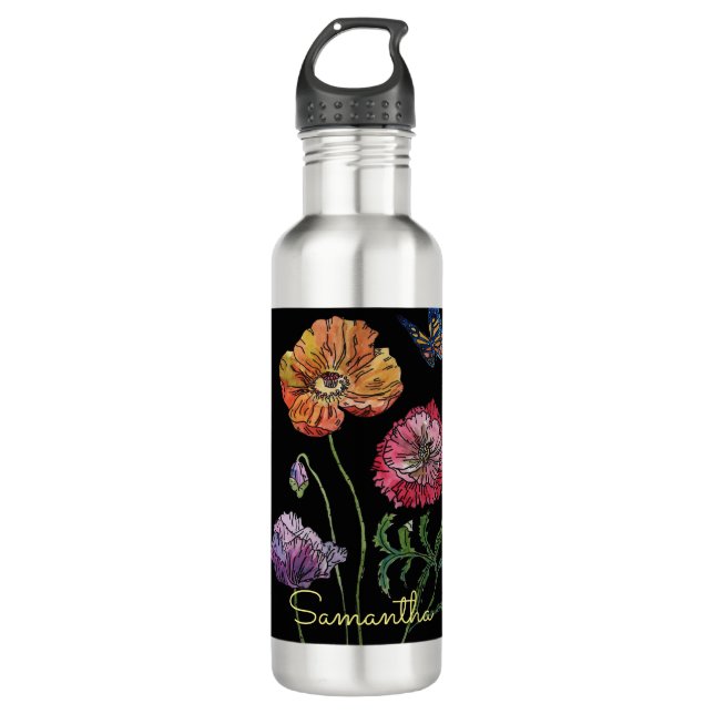 Hübsche Pflöten auf Schwarzwaldfarbe Edelstahlflasche (Vorderseite)