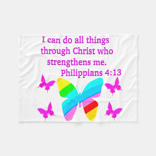 HÜBSCHE PHILIPPIANS 4:13 BUTTERFLY-DESIGN FLEECEDECKE (Vorderseite (Horizontal))