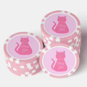 Hübsche Pink Baby Girl Cat Custom Gender Reveal Pokerchips