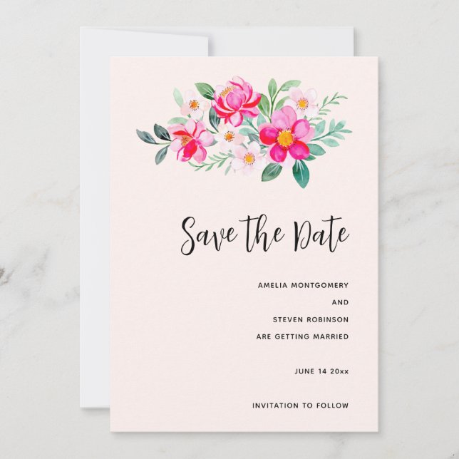 Hübsche Pink Blume Bouquet Wedding Save The Date (Vorderseite)