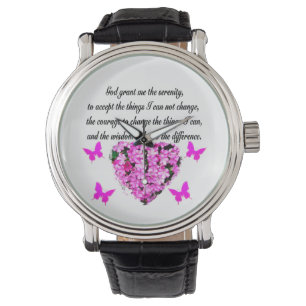 HÜBSCHE PINK-BLUME UND SCHALTFLÄCHE-SERENITY-PRAYE ARMBANDUHR