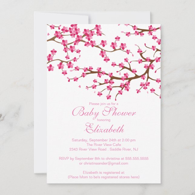 Hübsche Pink Cherry Blossom Floral Baby Dusche Einladung (Vorderseite)