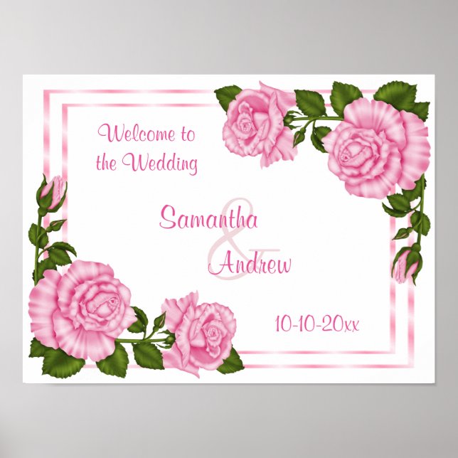Hübsche Pink Corner Bouquets Begrüßung Poster (Vorne)