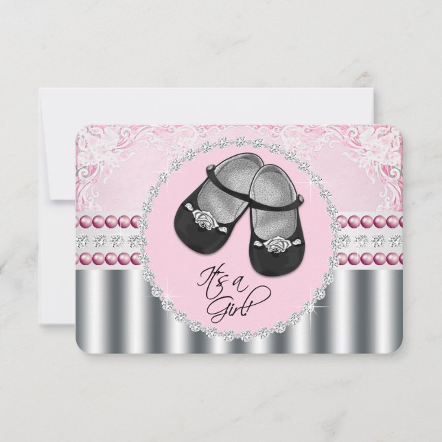Hübsche Pink Diamonds and Pearls Baby Dusche Einladung (Vorderseite)