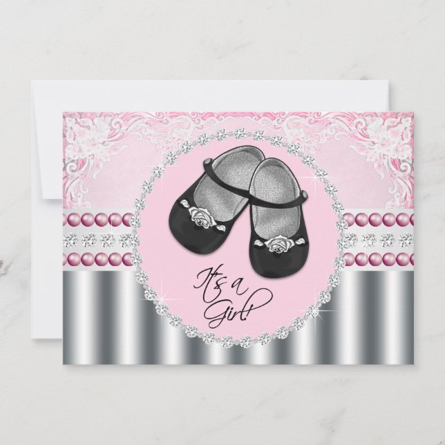 Hübsche Pink Diamonds and Pearls Baby Dusche Einladung (Vorderseite)