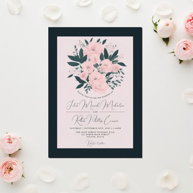 Hübsche Pink Emerald Rose Peonies Wedding Einladung (Von Creator hochgeladen)