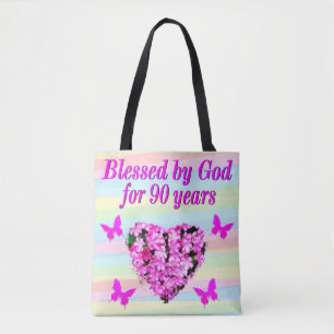 HÜBSCHE PINK FLORAL 90. GEBURTSTAG TOTE BAG TASCHE