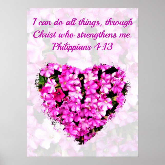 HÜBSCHE PINK FLORAL PHILIPPIANS 4:13 BIBLE VERSE POSTER (Vorne)