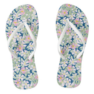 Hübsche Pink Hund Rose auf Deep Blue Floral Muster Flip Flops