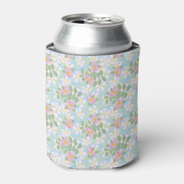 Hübsche Pink Hund-Rose auf Sky Blue Can Cooler Dosenkühler (Kanne Vorderseite)