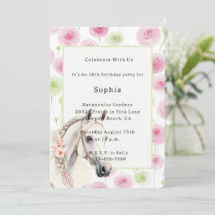 Hübsche Pink Mint Ranunculus Weiße Pferd Geburtsta Einladung