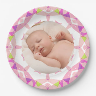 Hübsche Pink Pastels Custom Picture Girl's Birthda Pappteller