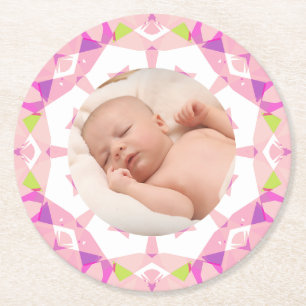 Hübsche Pink Pastels Custom Picture Girl's Birthda Runder Pappuntersetzer