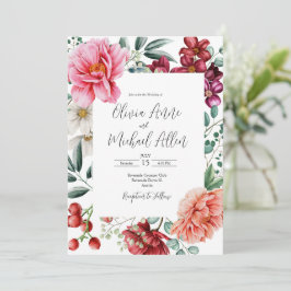 Hübsche Pink Peonies Wasserfarbene Blumenhochzeit Einladung