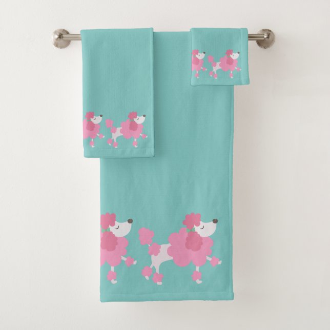 Hübsche Pink Poodles Badhandtuch Set (Insitu)