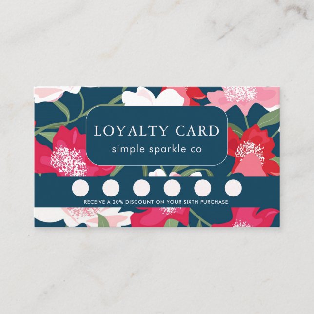 Hübsche Pink Red Floral Blue Loyalty Card Treuekarte (Vorderseite)