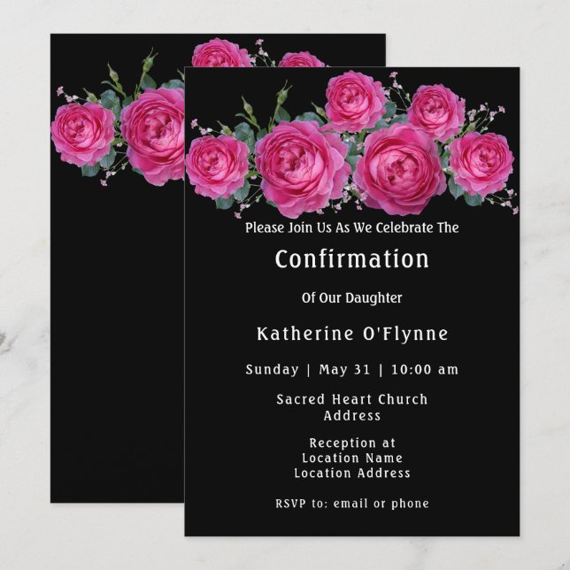 Hübsche Pink Rose Bouquet Blumenbestätigung Einladung (Vorne/Hinten)
