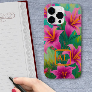 Hübsche Pink Tiger Lilies Ölgemälde Mit Monogramm Case-Mate iPhone 14 Pro Max Hülle