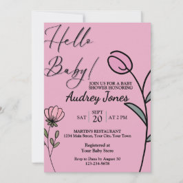 Hübsche Pink Tulip und Blume Girl Babydusche Einladung
