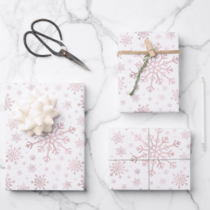 Hübsche Pink Weihnachtsschneeflocken im Winter Wei Geschenkpapier Set