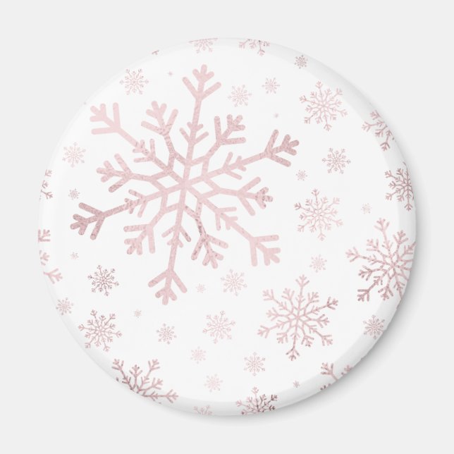Hübsche Pink Weihnachtsschneeflocken im Winterweiß Magnet (Vorne)