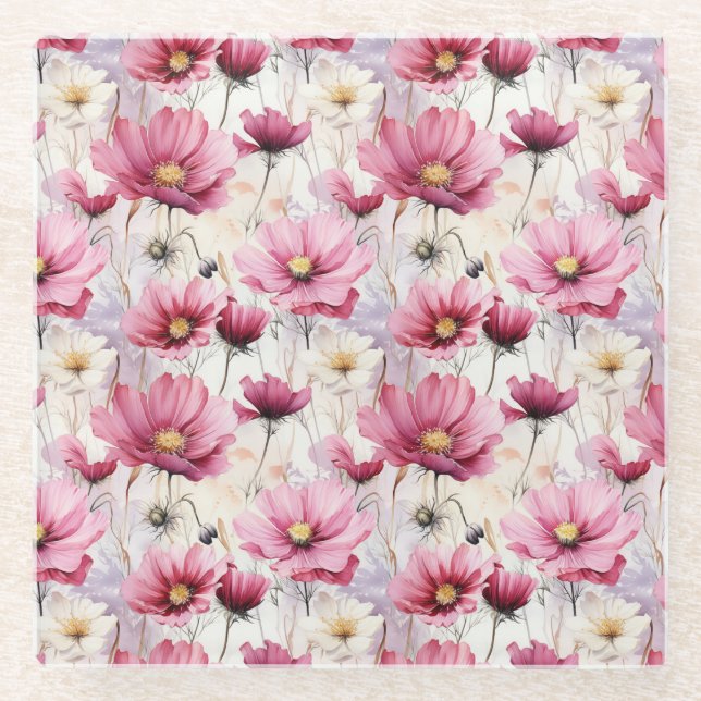 HÜBSCHE PINK & WHITE POPPONE ANEMONE BLUME GLASUNTERSETZER (Vorderseite)