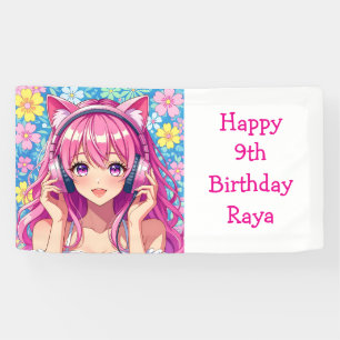 Hübsche pinke Anime-Girl-Birthdayparty Banner