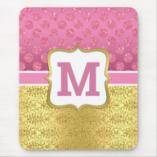Hübsche Pinke Prinzessin Glitterpunkte & Gold Art  Mousepad
