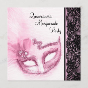 Hübsche Pinke Quinceanera-Maskenparty Einladung